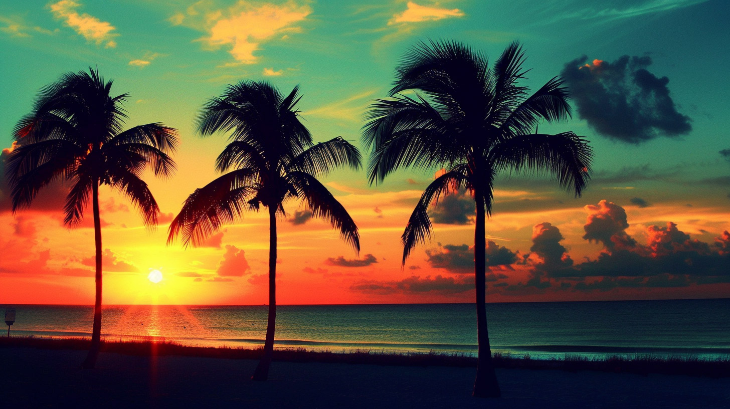 Stylish HD Wallpaper featuring Lush Palm Trees and Beach