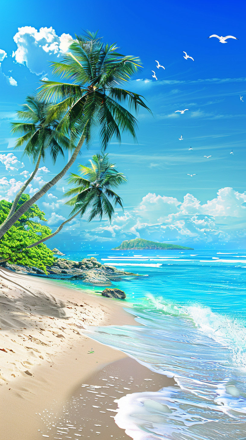 High-Definition Beach Wallpaper with Palm Trees for iPhone