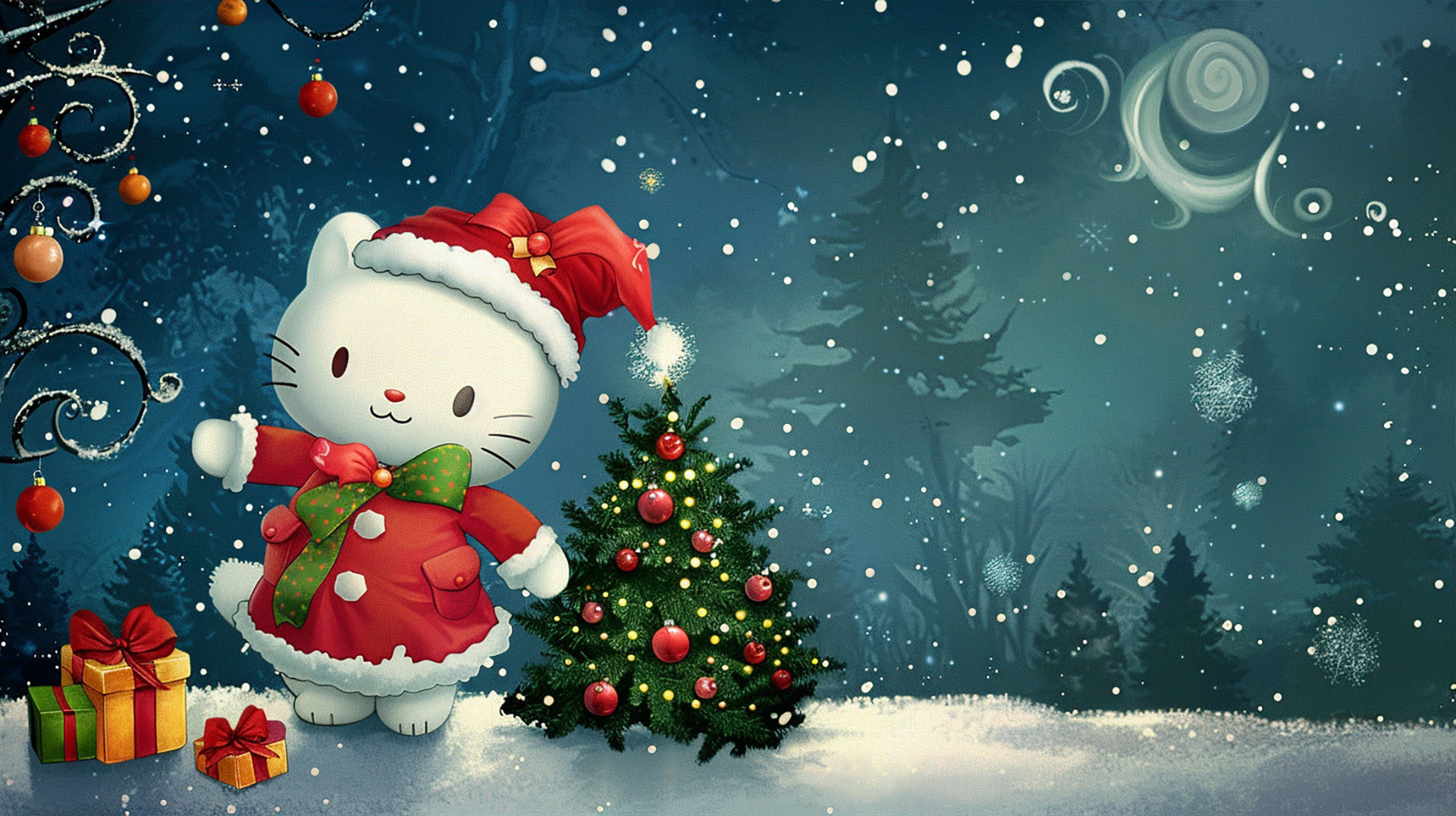 AI-Generated Black Hello Kitty Christmas Wallpaper