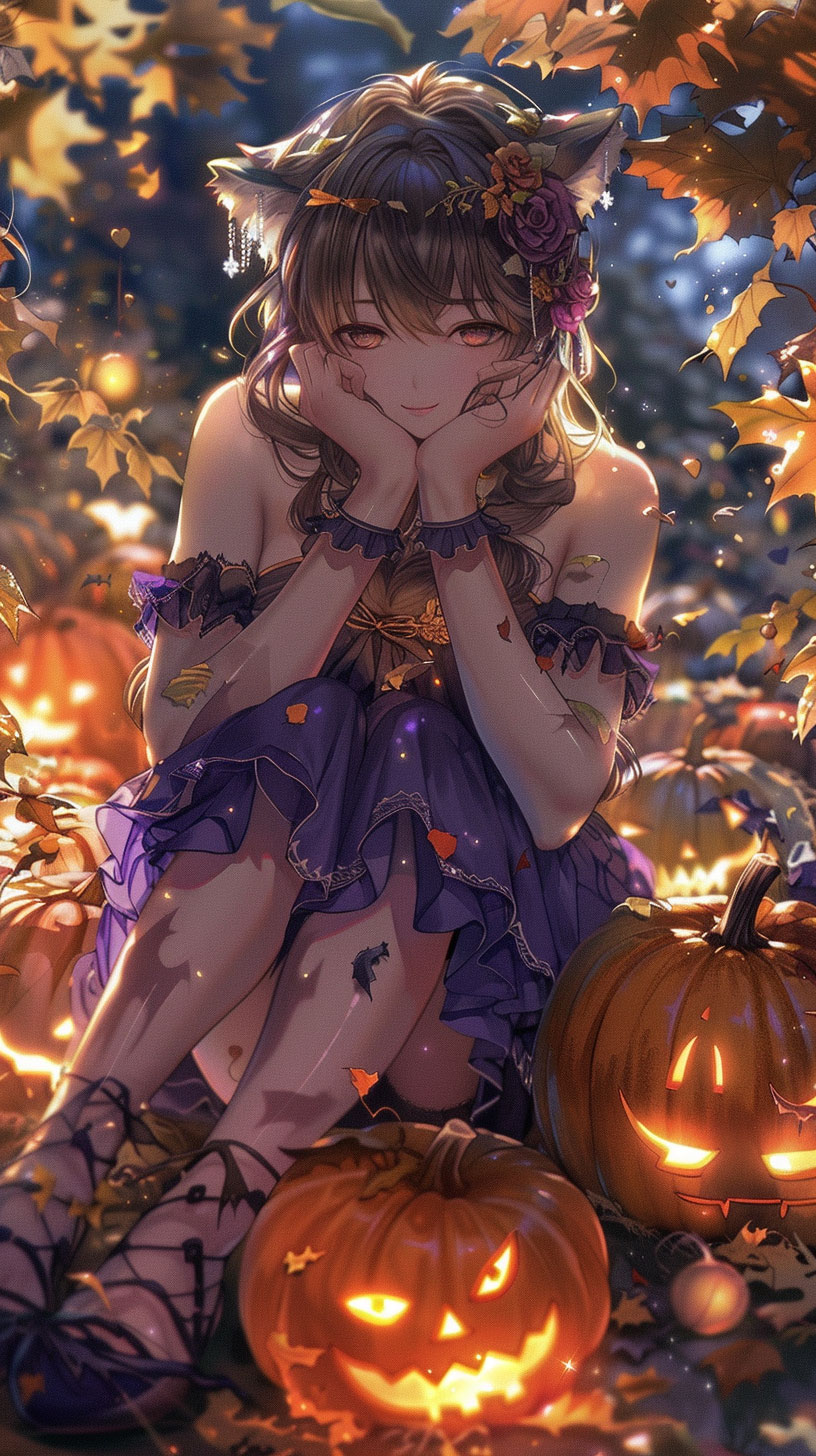 Kawaii Style Cute Witchy Halloween Mobile Wallpapers