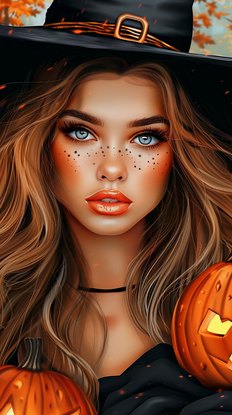 Whimsical Cute Witchy Halloween Phone Backgrounds