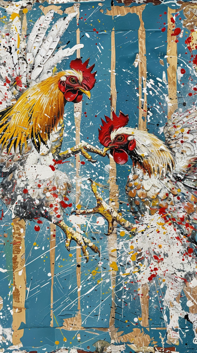 Funny rooster duel wallpaper for iPhone