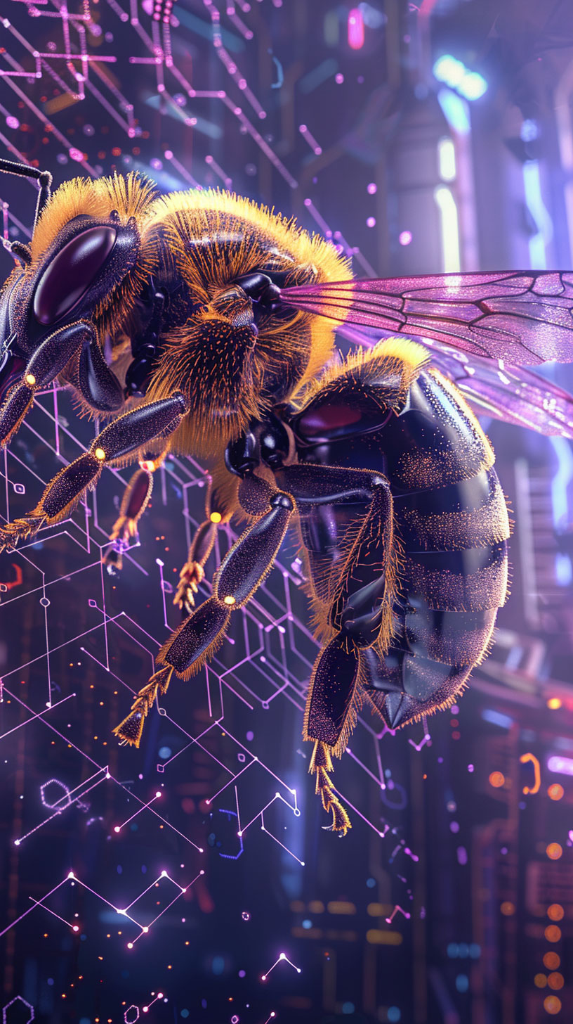 High-Definition AI Bees Technology Mobile Wallpaper for iPhone