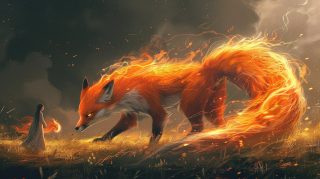 Download Free Anime Red Nine-Tailed Foxes Desktop BackgroundVibrant AI Logo: Anime Red Nine Tail Foxes Wallpaper