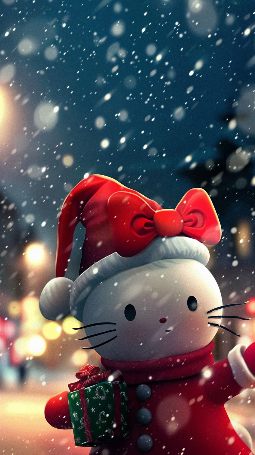 Christmas Lights Anime Hello Kitty Mobile Wallpaper