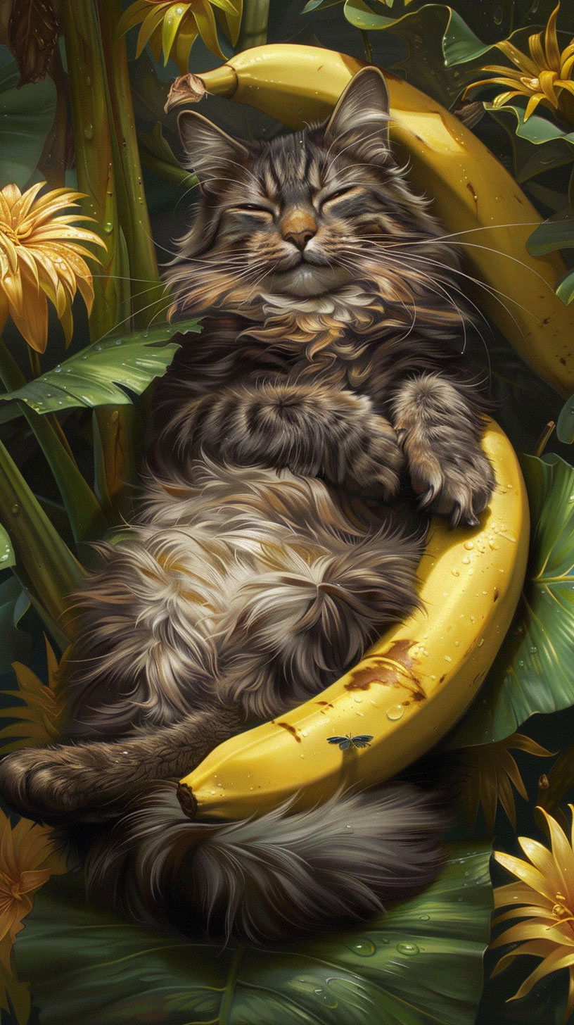 Colorful Banana Cat Meme Phone Wallpaper