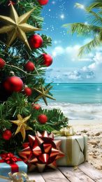 Palm Tree Paradise: Christmas Wallpaper for Mobile Devices