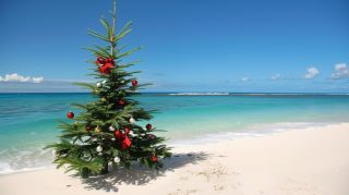 Tropical Beach Christmas Desktop Background in Ultra HD