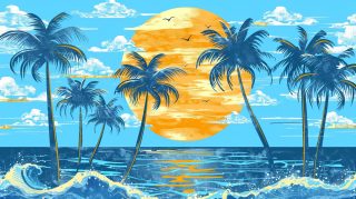 Stunning Digital Background: Beach and Palm Trees