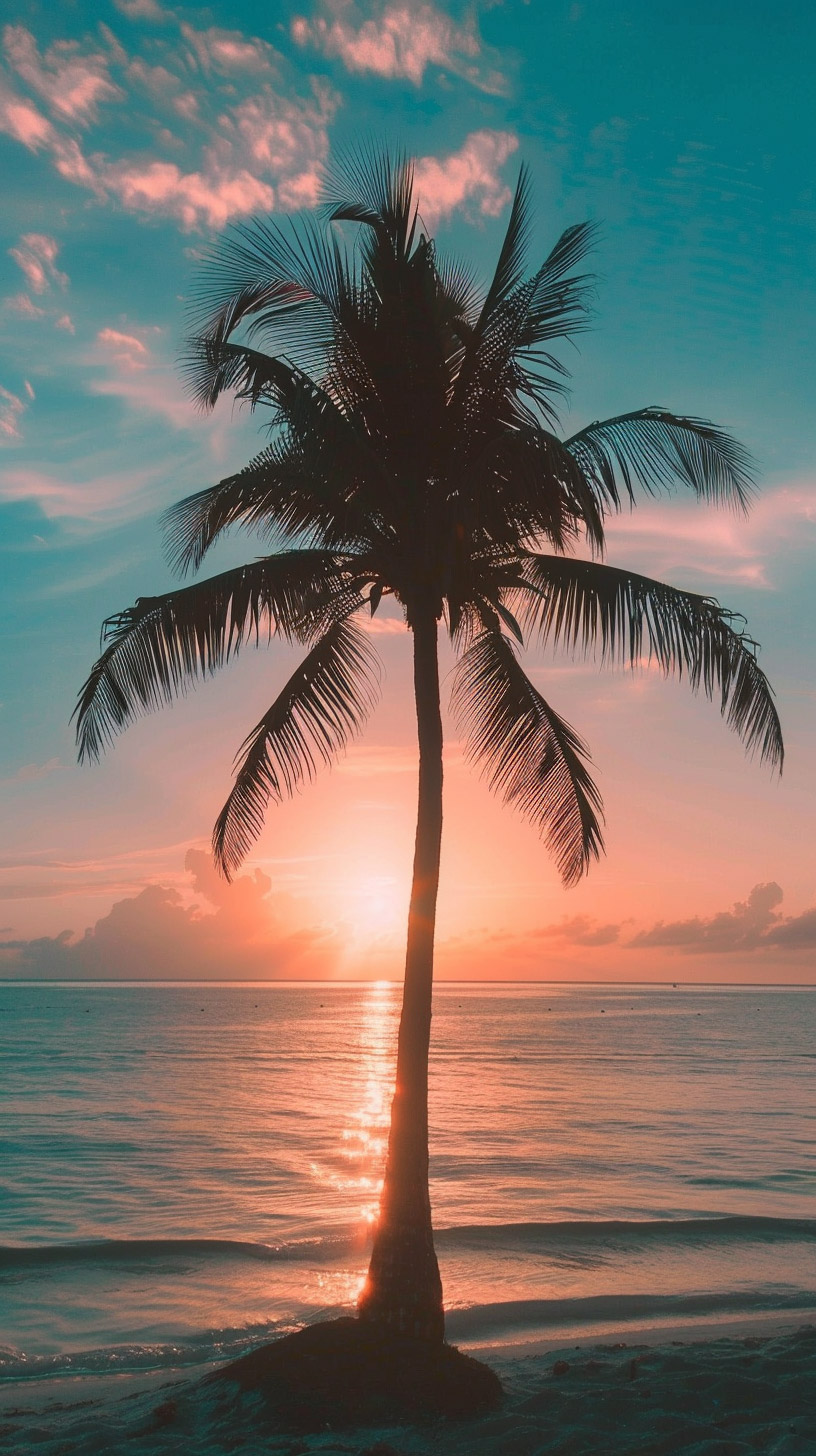 Beach Sunset Palm Tree HD Mobile Wallpaper for iPhone