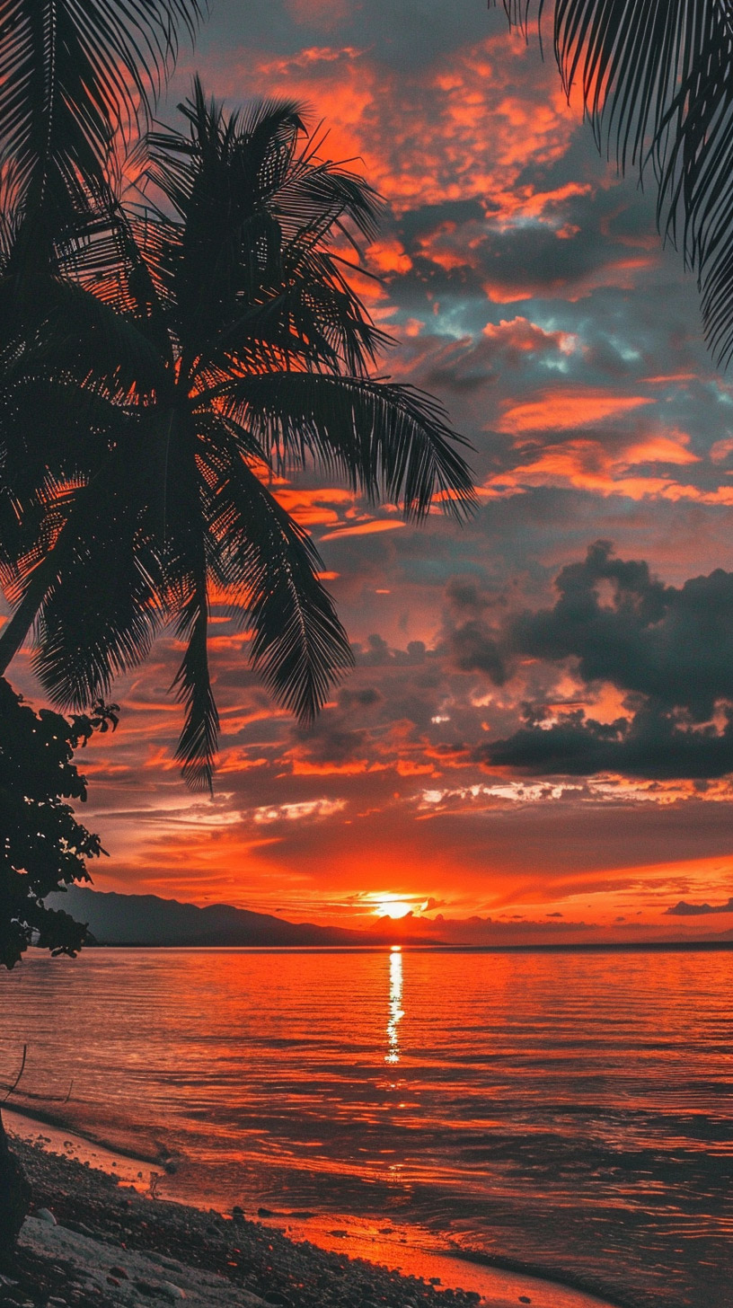 Vibrant Palm Tree Sunset Pictures for Mobile Wallpaper