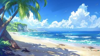 Digital Background: Relaxing Beach with Palm Trees