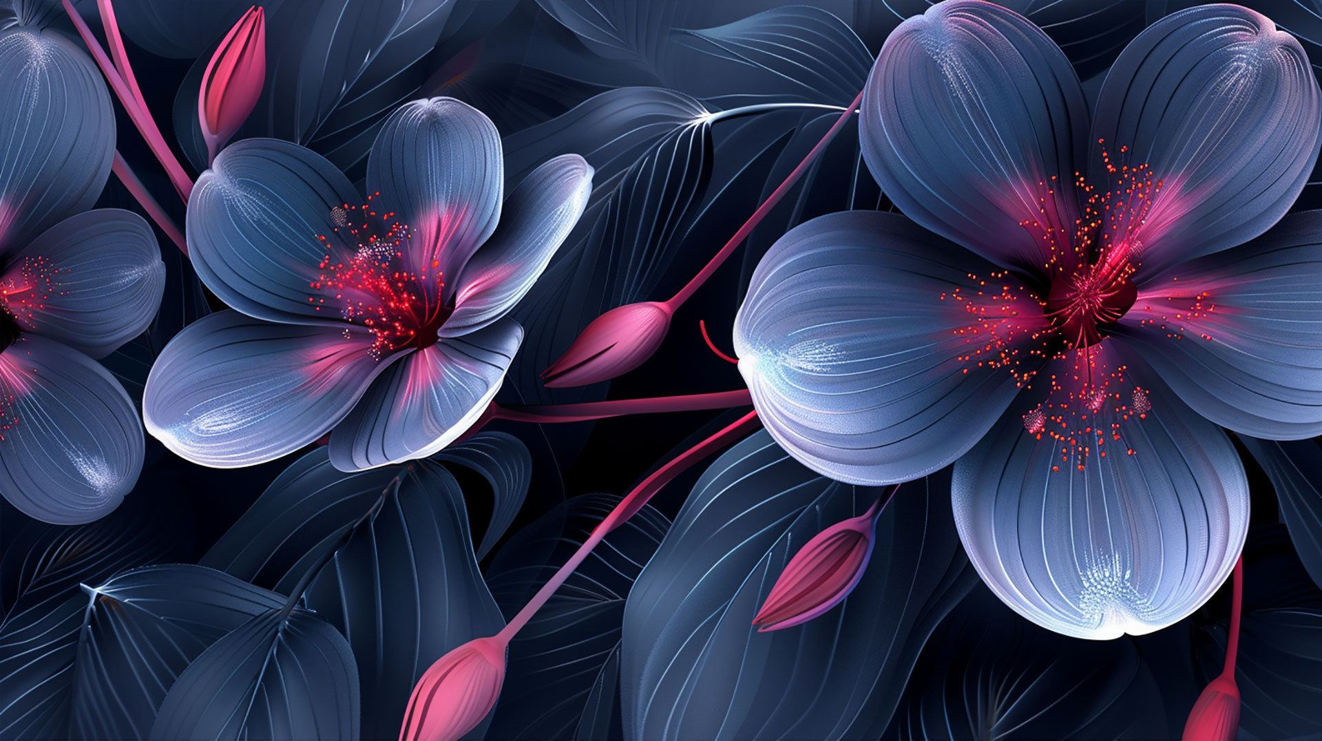 16:9 Blue Pink Flower Desktop Wallpaper