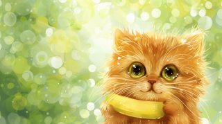 Playful Cartoon Banana Cat Desktop Wallpaper