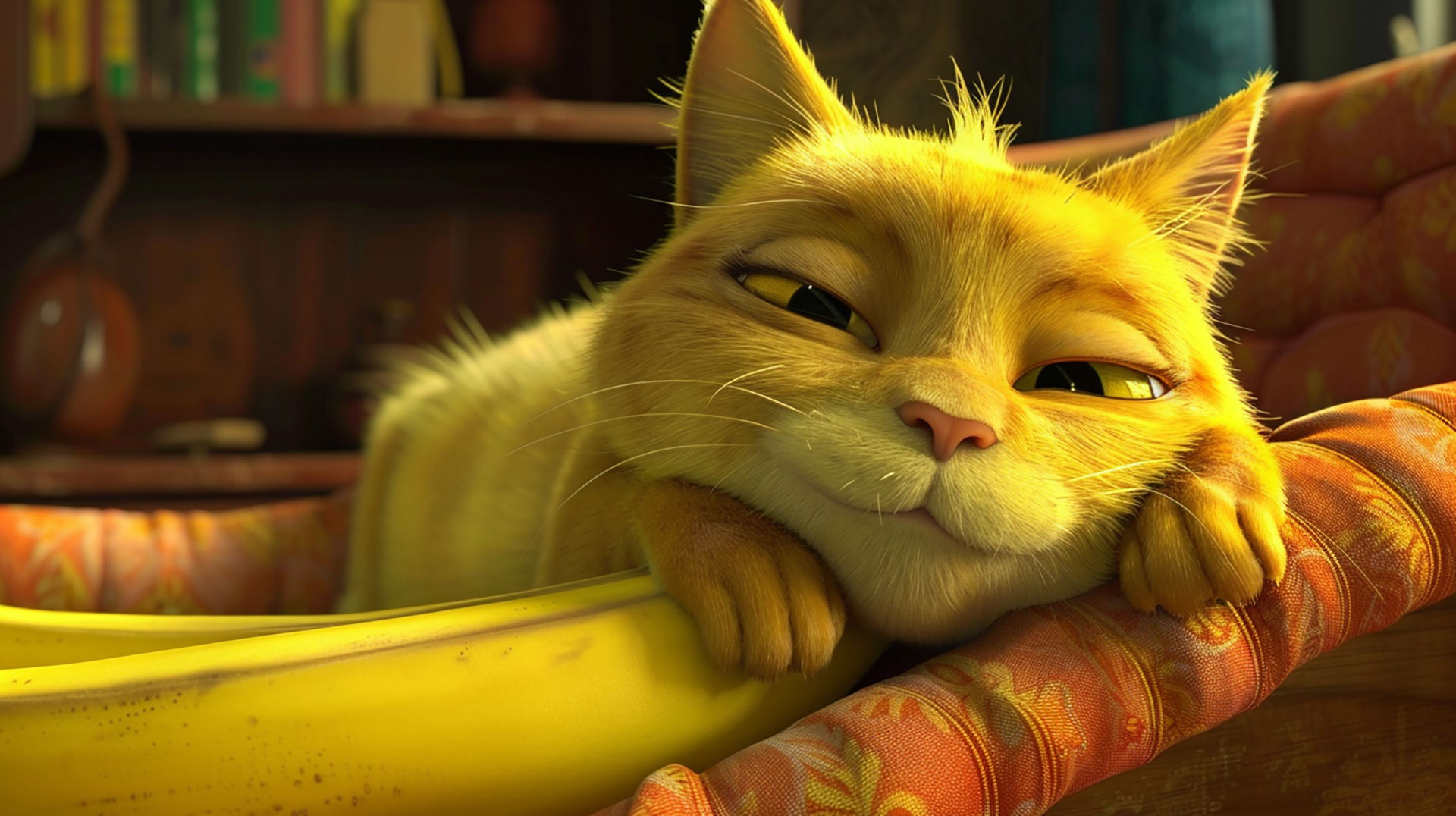 Silly Cartoon Banana Cat Desktop Wallpaper