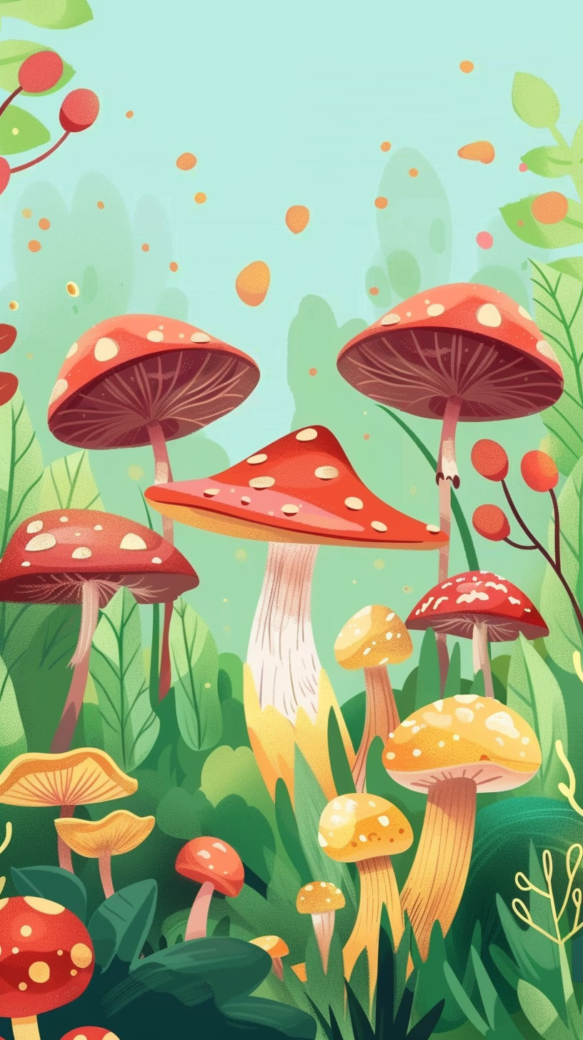 Whimsical Cartoon Mushroom iPhone Wallpaper