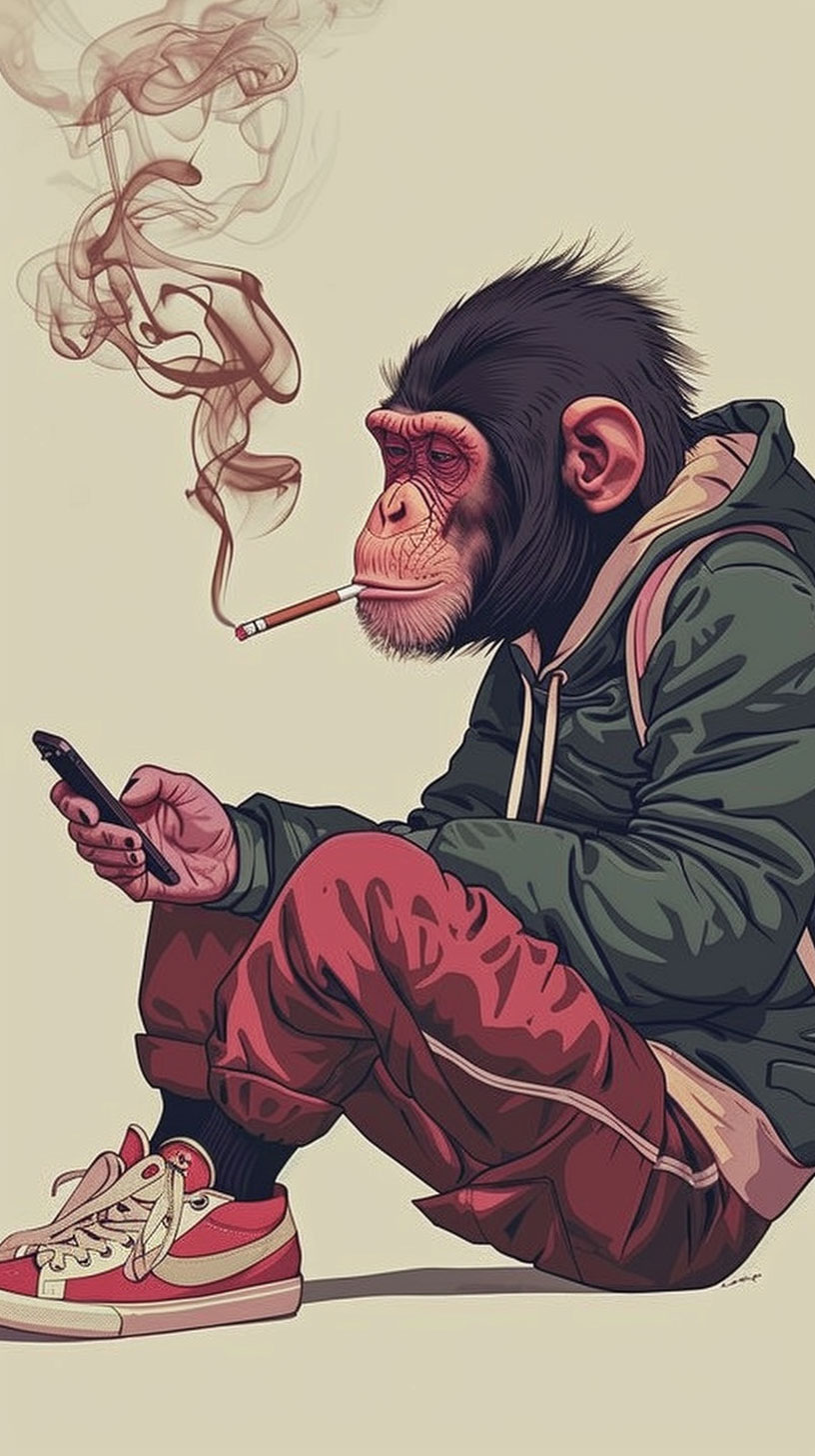 Cartoon Monkey Smoking Digital Art iPhone Wallpaper