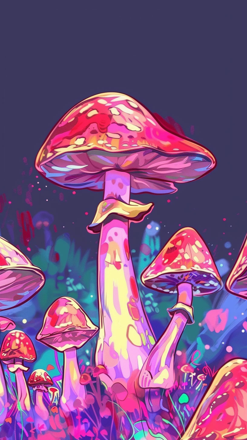 AI-generated cartoon psychedelic mushroom wallpaper for iPhone backgrounds