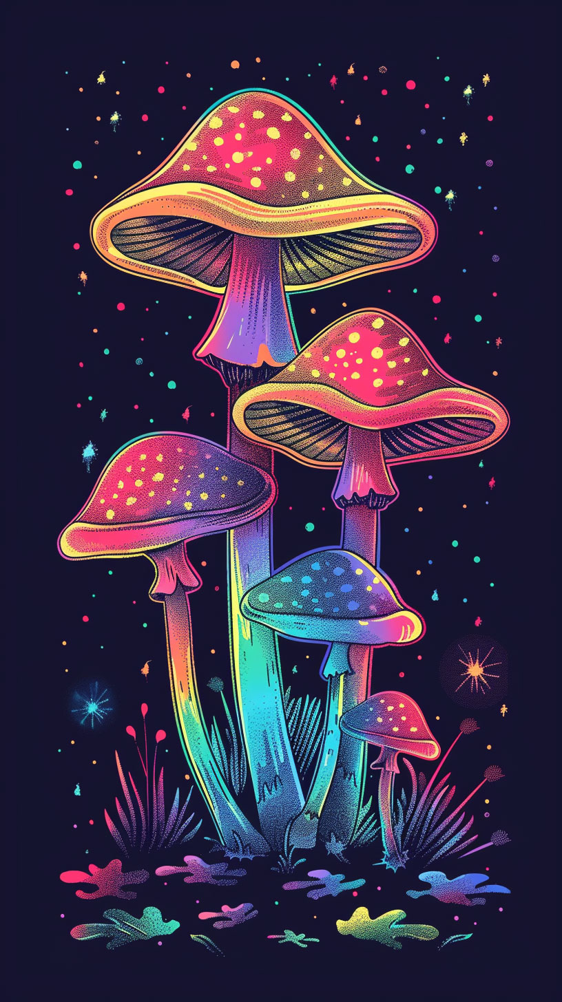 Ultra HD cartoon psychedelic mushroom wallpaper for iPhone