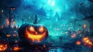 Digital Halloween Delight: AI Image for Desktop Wallpaper