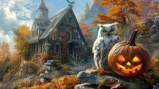 Whimsical Halloween AI Art: Cute Aesthetic Desktop Wallpaper