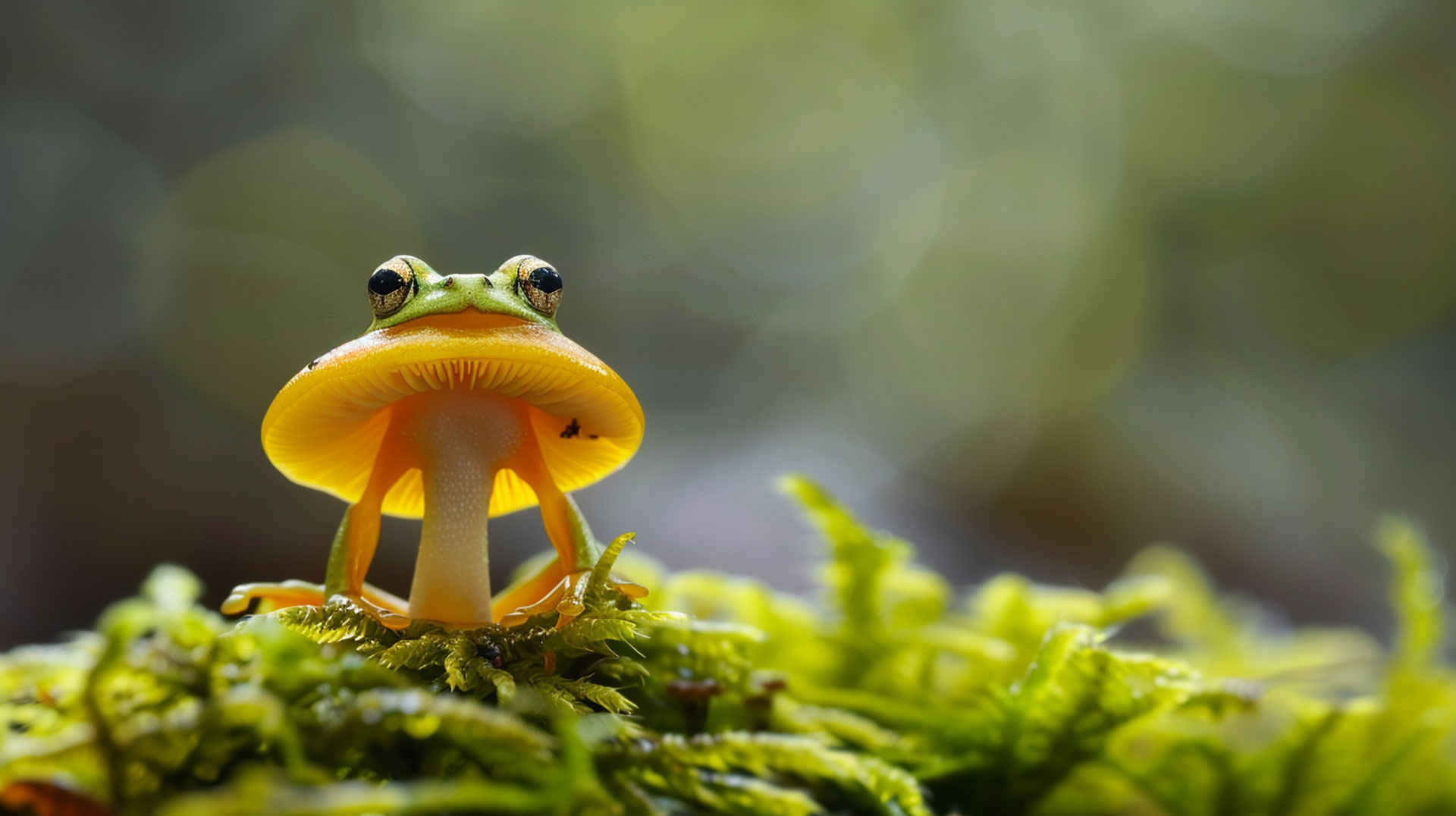 Charming Frog with Mushroom Ultra HD Wallpaper