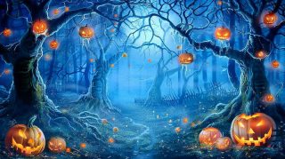 Spooky Forest Friends: Cute and Spooky Halloween Desktop Scene