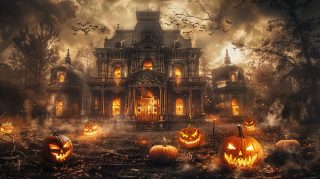 Ghostly Gathering: Adorably Spooky Halloween Desktop Art