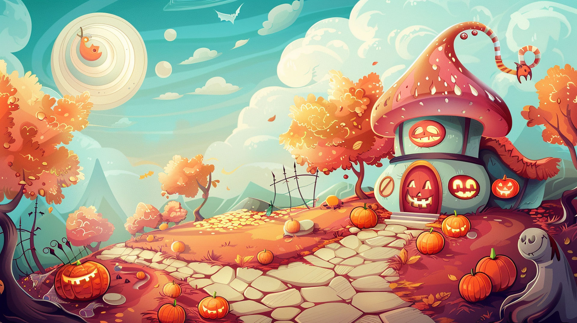 Moonlit Graveyard: Adorably Scary Halloween Desktop Wallpaper