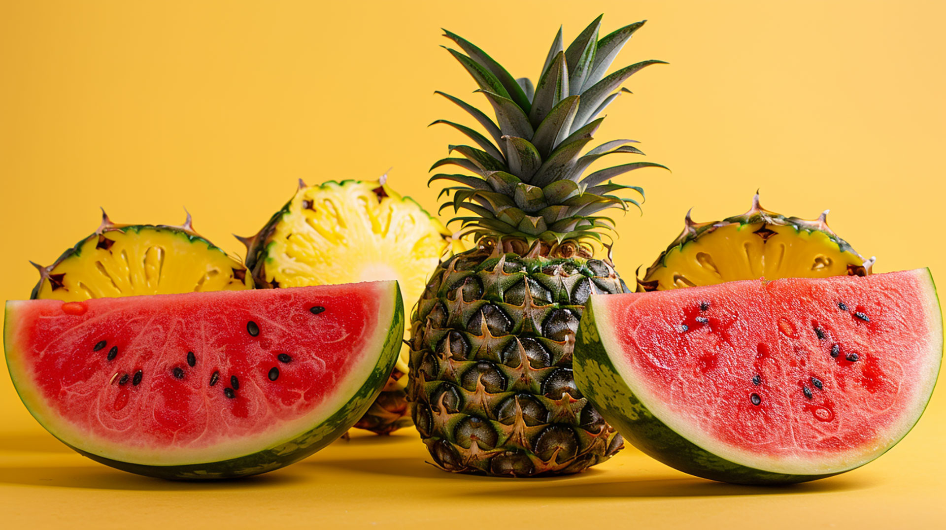 AI-generated cute watermelon and pineapple wallpaper for PC