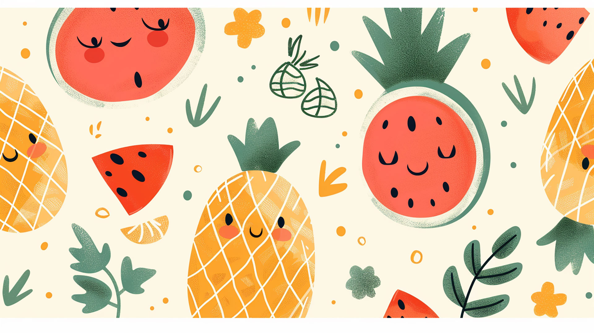 Refreshing Summer Duo: Watermelon & Pineapple Wallpaper