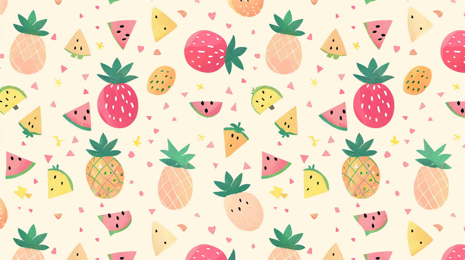 Sunny Island Vibes: Cute Watermelon and Pineapple Wallpaper