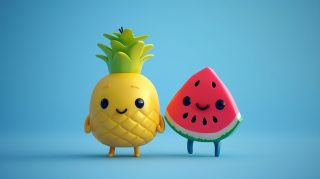 Tropical Delight: Watermelon and Pineapple Desktop Wallpaper