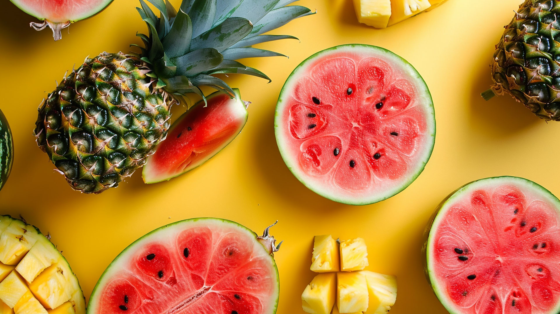 Summer Splash: Cute Watermelon & Pineapple Desktop Wallpaper