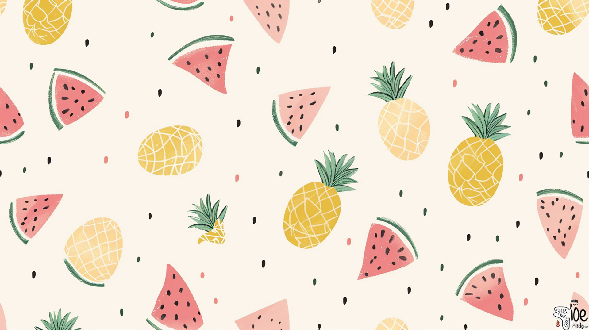 Whimsical Fruit Medley: Cute Watermelon & Pineapple Wallpaper