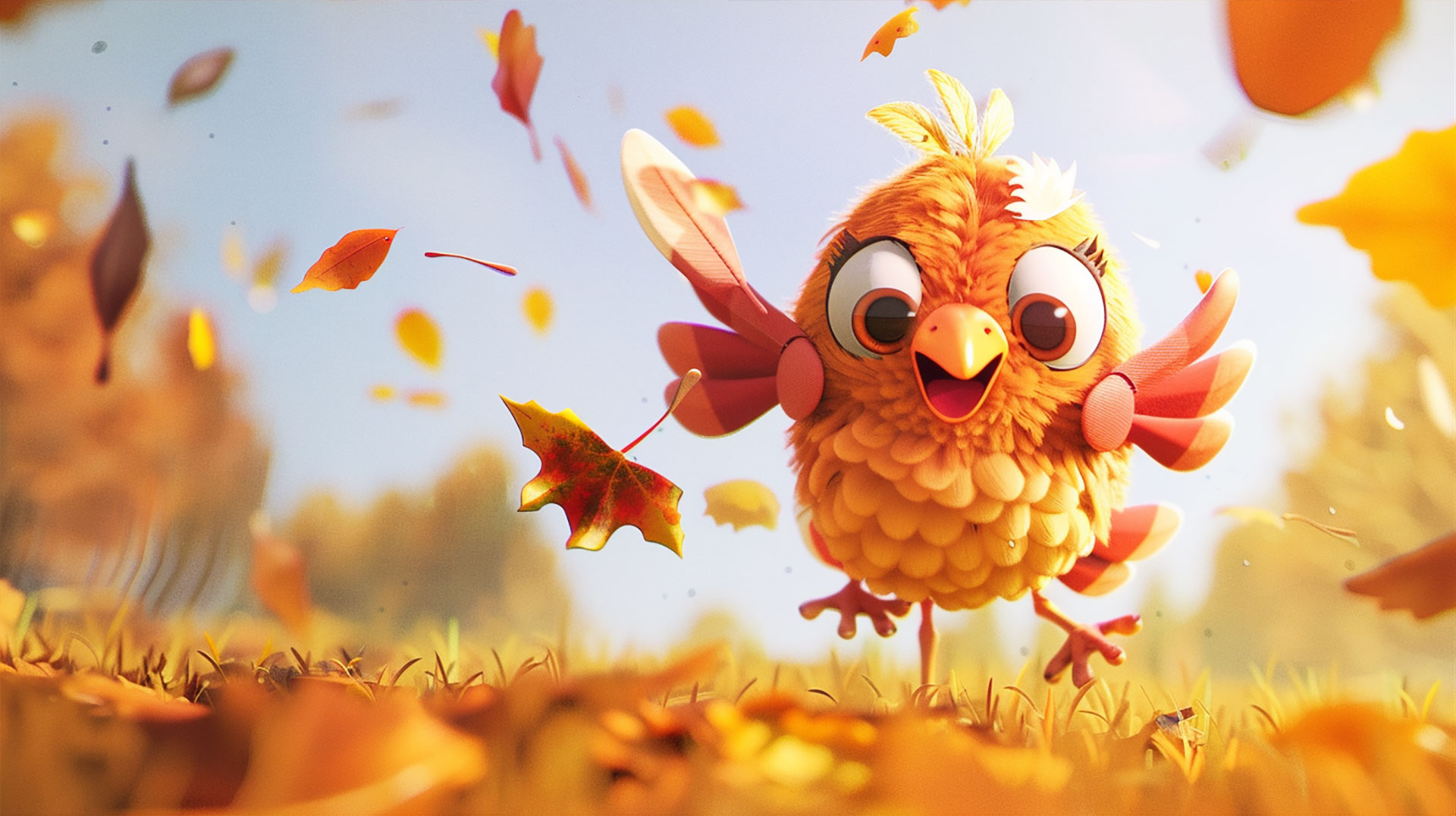 Whimsical Turkey Friends: Cute Thanksgiving Wallpaper