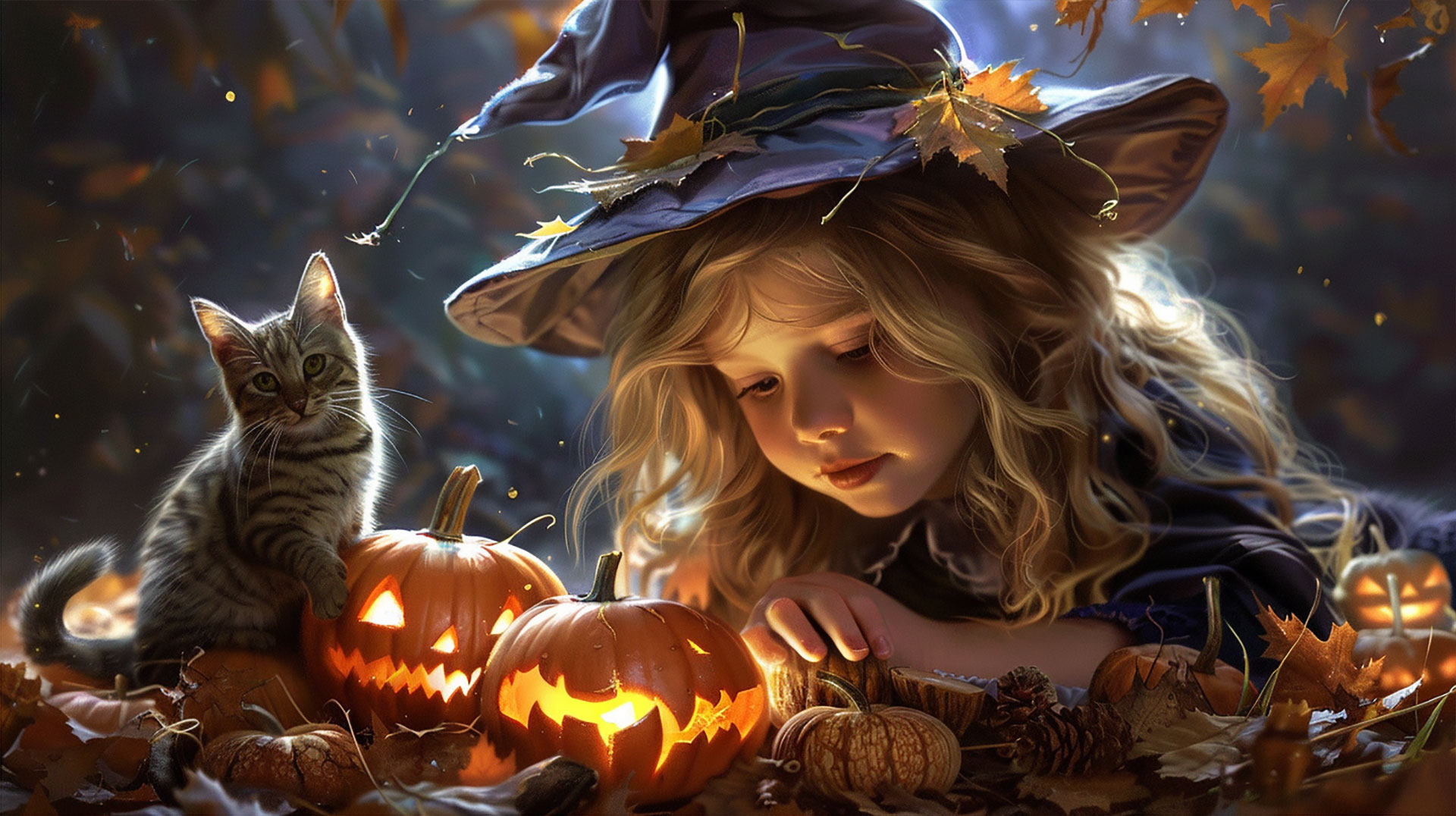 Sweet Witchy Cauldron and Broom Wallpaper