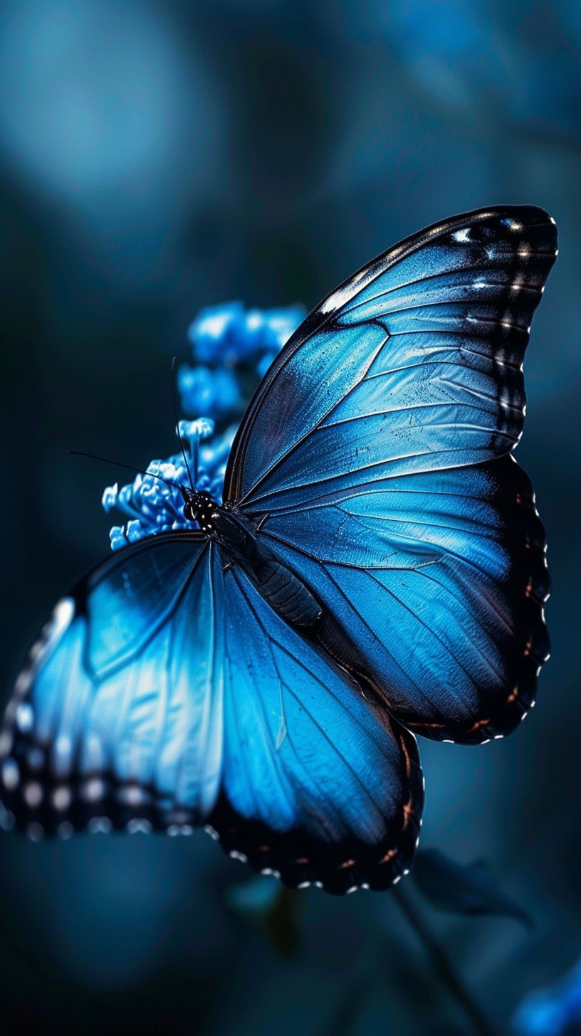 Digital Dark Blue Aesthetic Butterfly iPhone Background