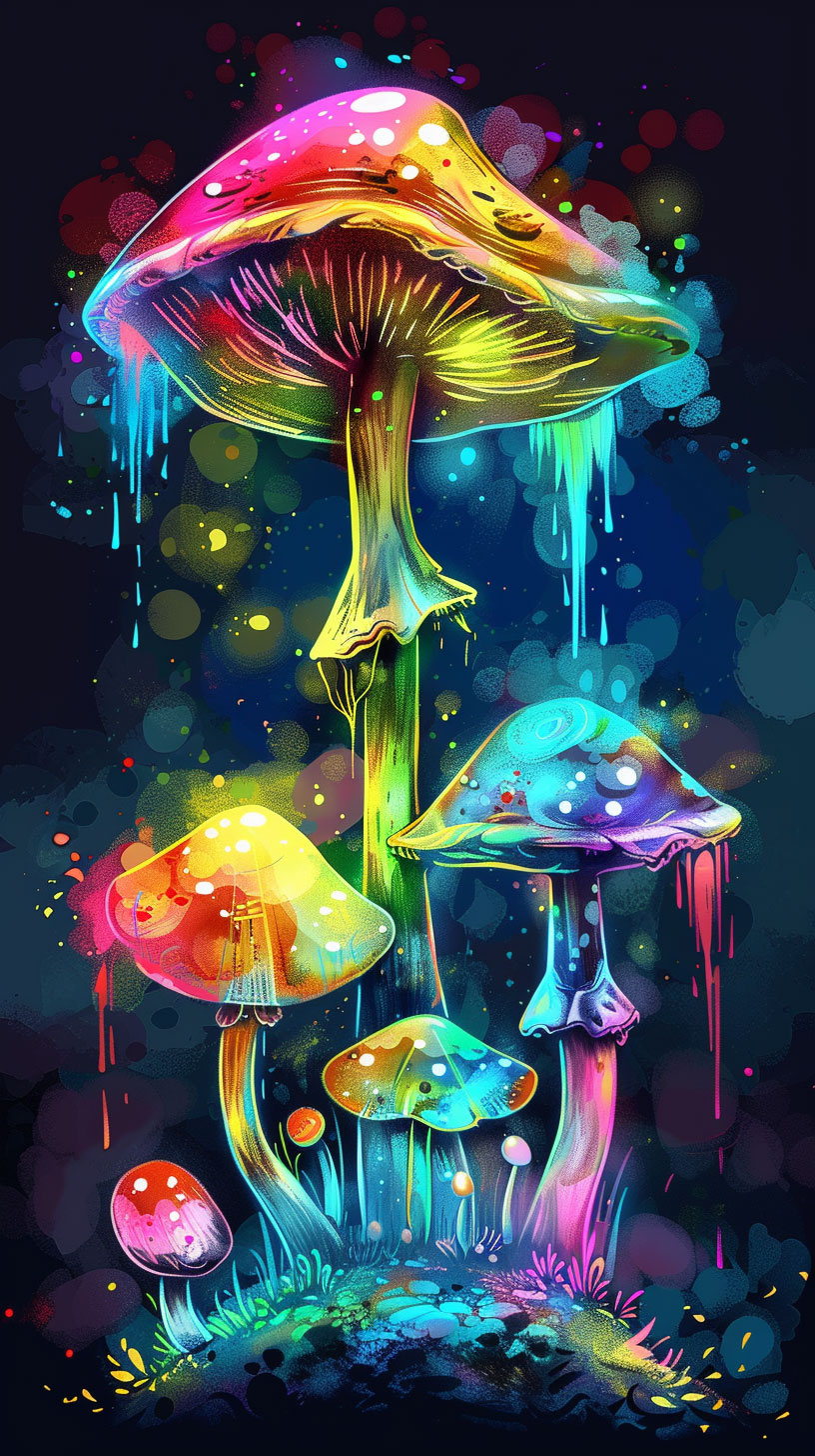 AI-generated dark psychedelic mushroom wallpaper for mobile screens