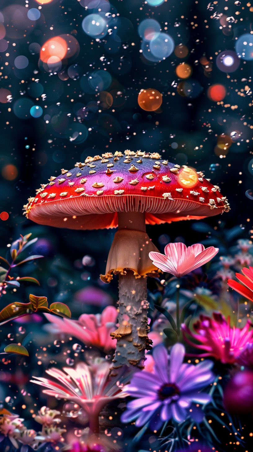 Trippy dark psychedelic mushroom wallpaper for Android devices