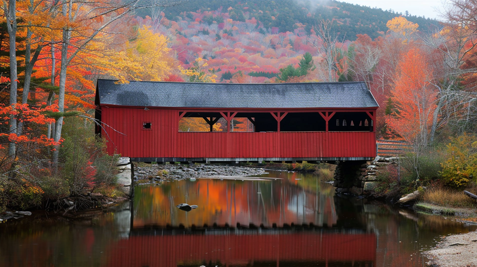 Picturesque Fall Colors of New England Wallpaper