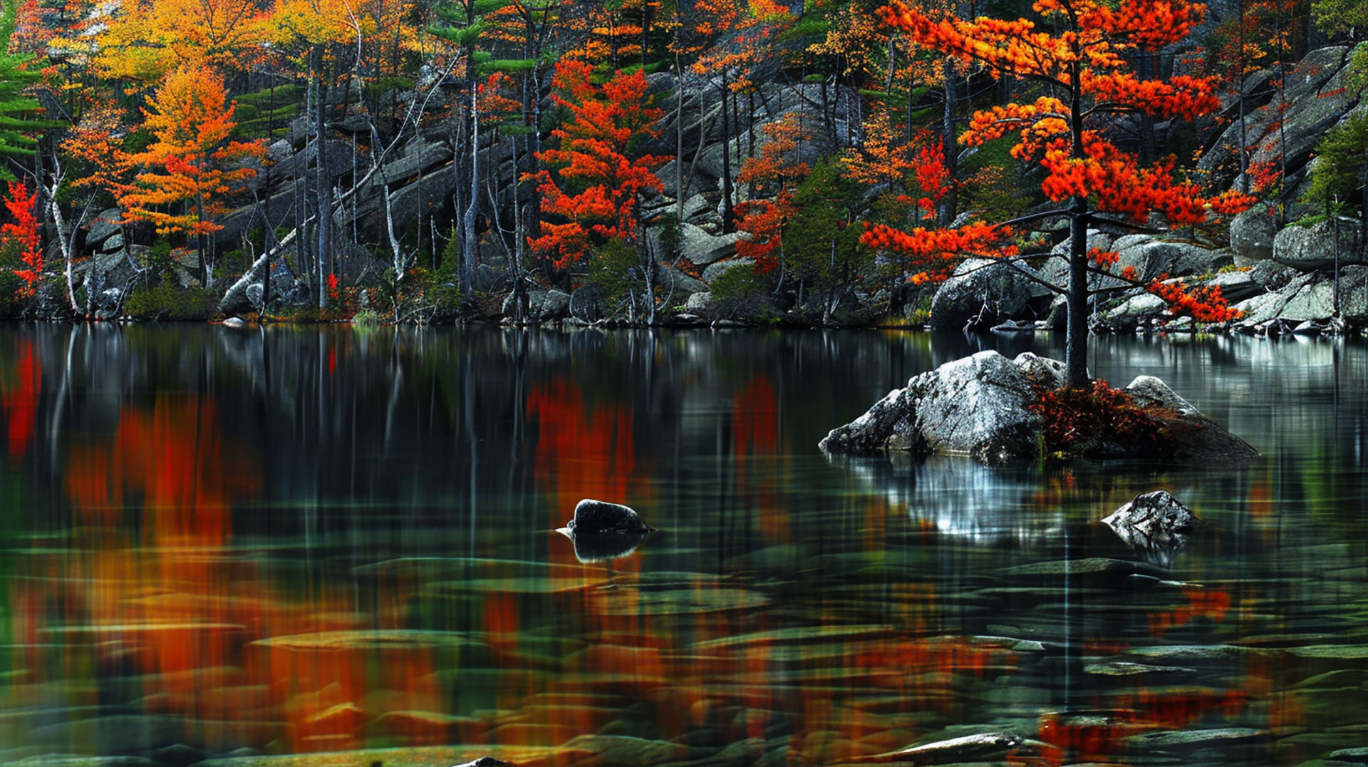 AI-Generated Fall in New England Desktop Wallpaper