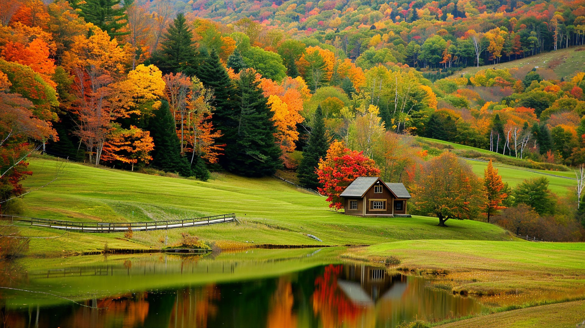 Charming Fall Colors in New England Desktop Wallpaper