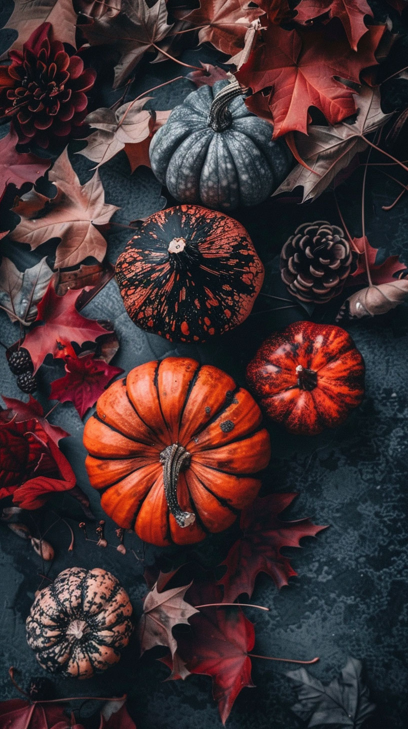 Cozy Fall Foliage with Pumpkins Phone Background