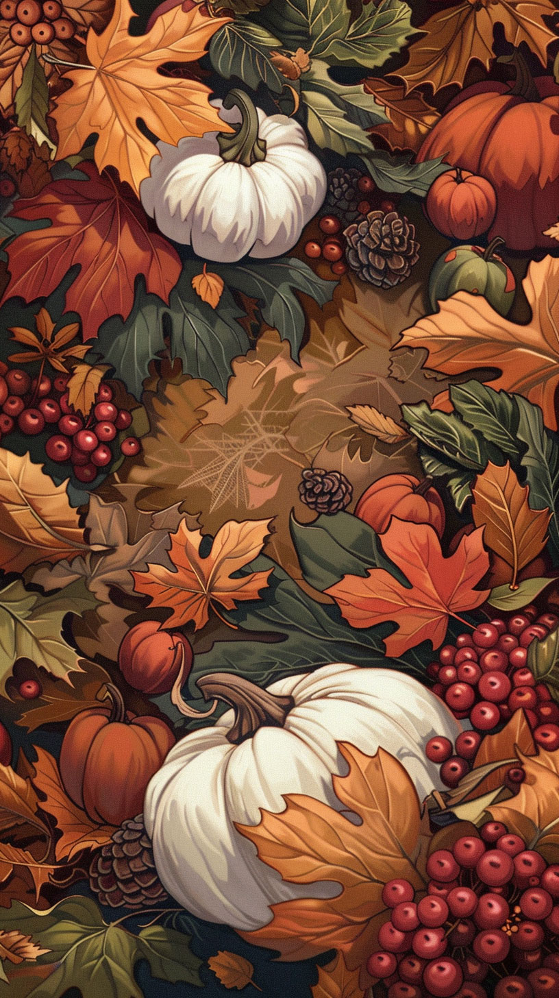 Golden Autumnal Leaves and Pumpkins Mobile Background