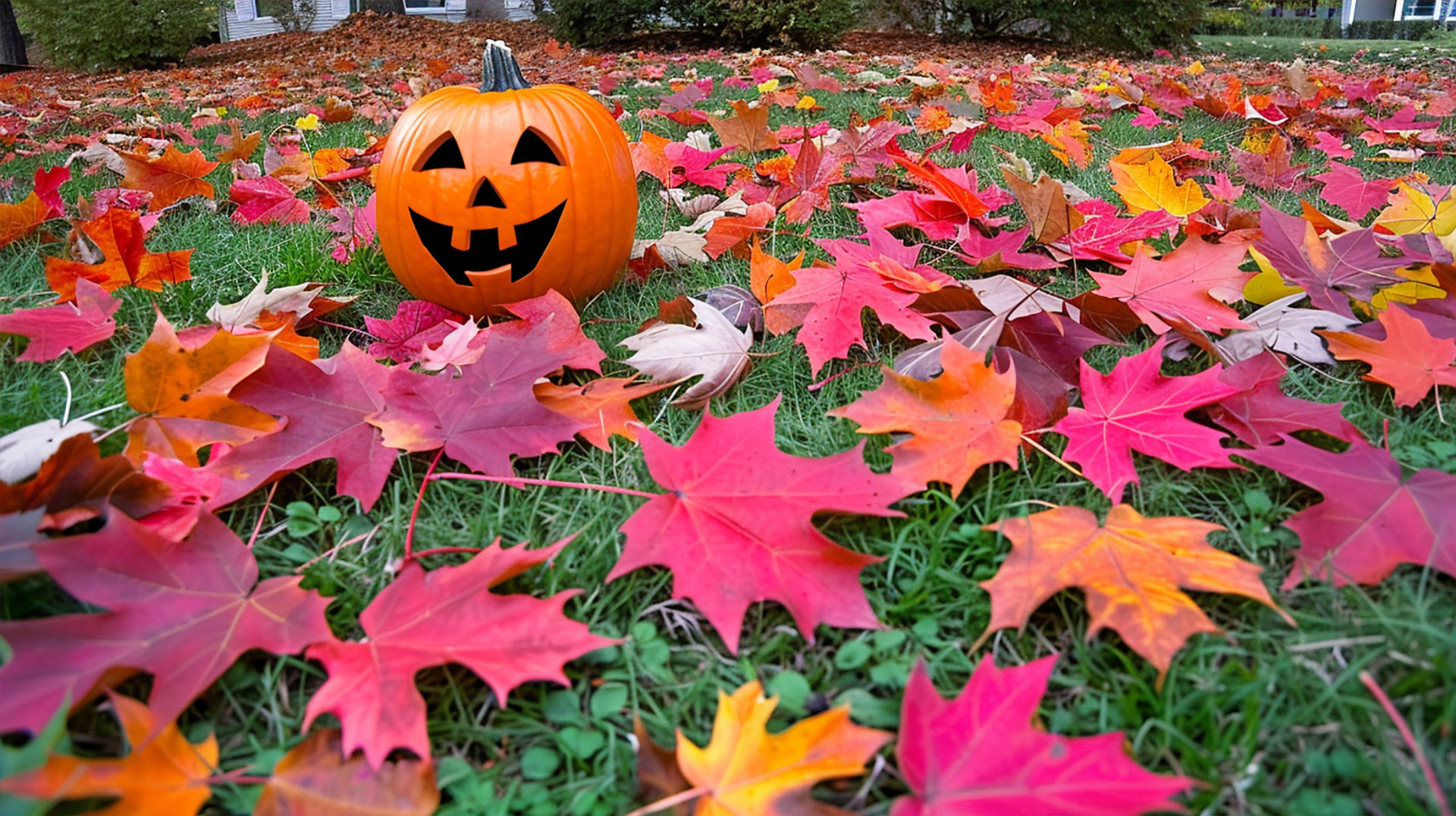 Serene Autumn Leaves and Pumpkins Wallpaper