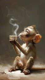 Cute Monkey Smoking Cartoon Style Phone Wallpaper