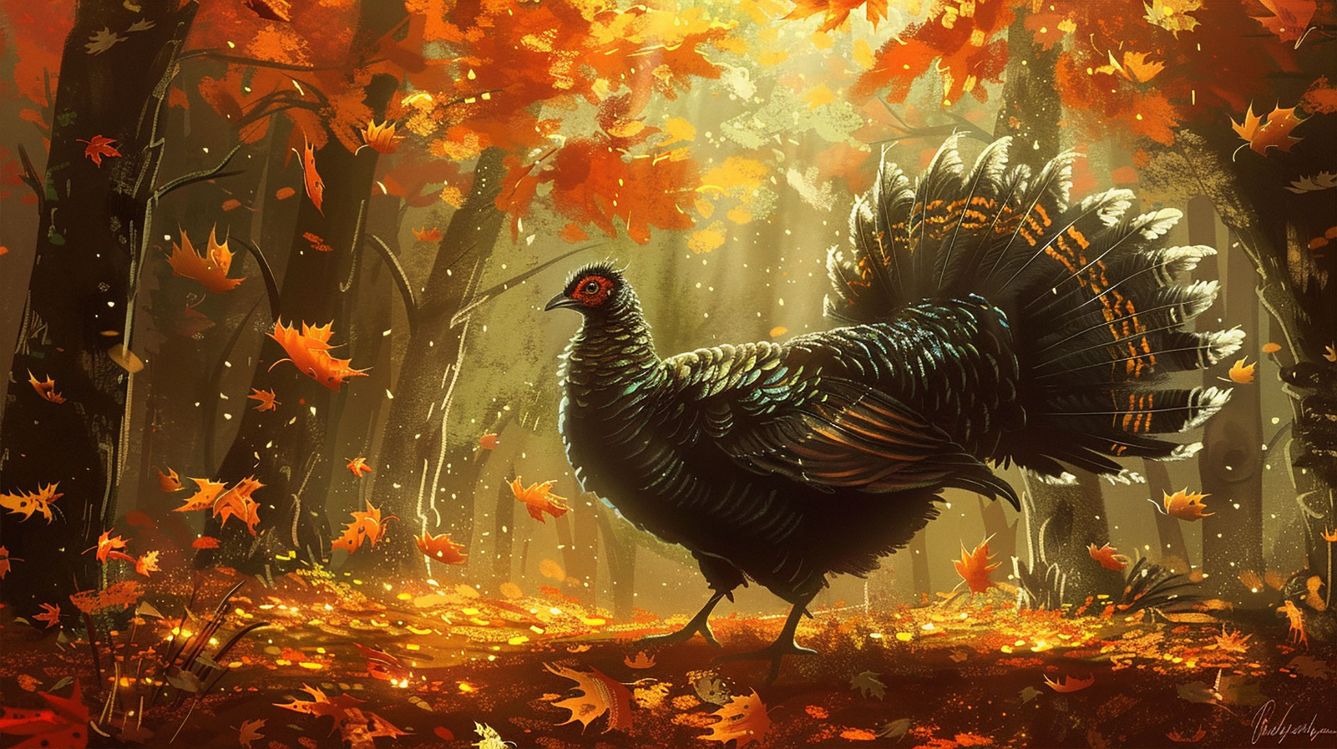 Turkey Trot Chaos: Funny Thanksgiving Wallpaper