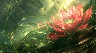 Digital Background: Green Pink Flower Wallpaper