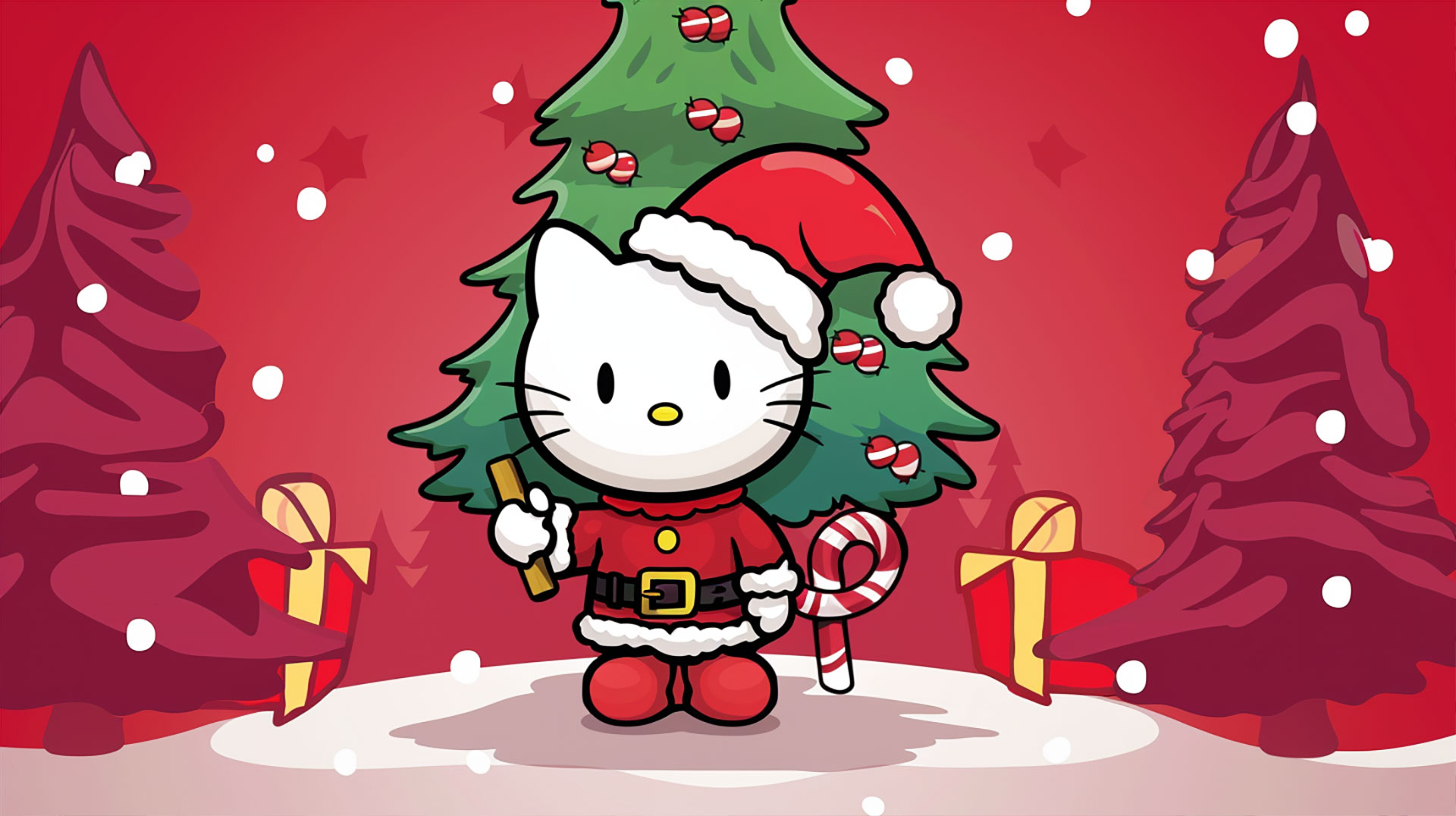 AI-Generated Hello Kitty Christmas Wallpaper for Desktop